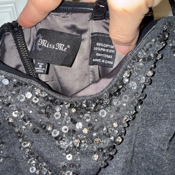 Miss Me Charcoal and Taupe Beaded Mini Dress - Picture 2 of 3